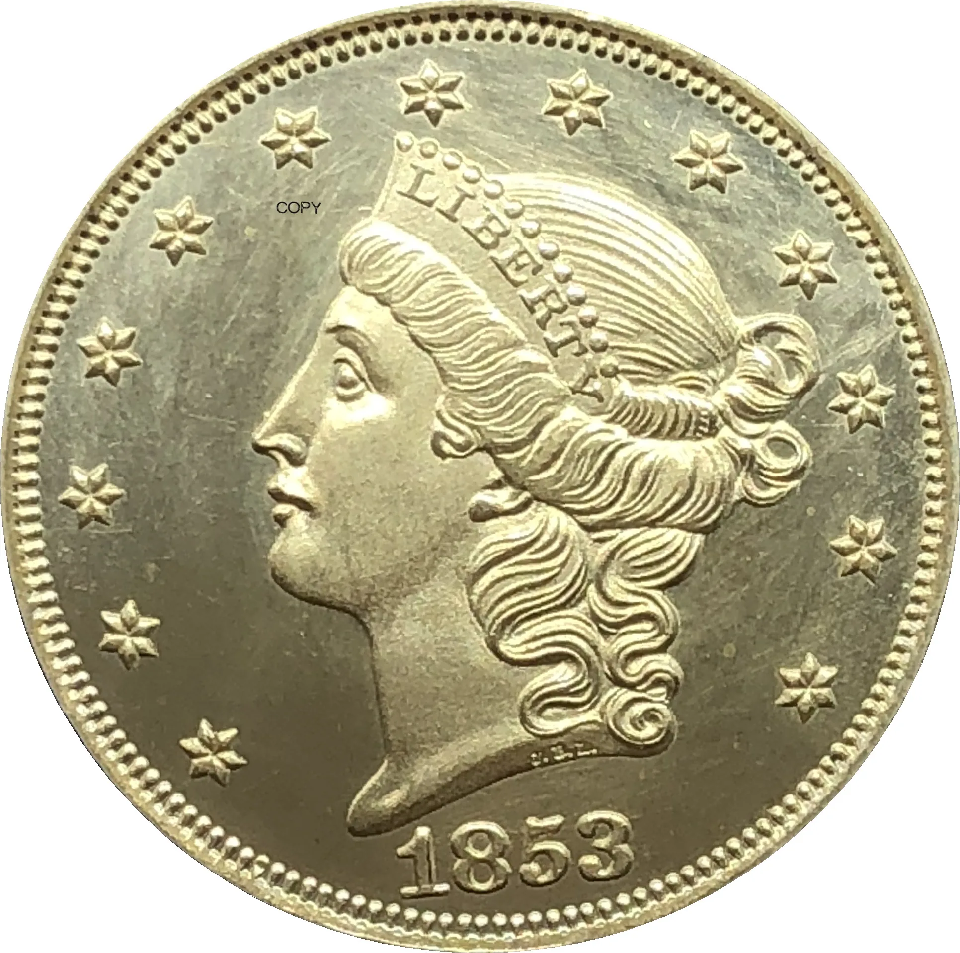 

United States Of America Liberty Head Double Eagle US 1853 1853 O 20 Twenty Dollars No Motto Gold Coin Brass Metal Copy Coins