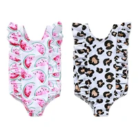 85ab infant toddler baby girls one piece swimsuit cute watermelon leopard printed ruffle swimwear kids beachwear tankini bathing