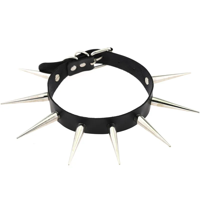 

Fashion Punk Big Metal Spike Rivets Rock Gothic Chokers Necklace Stud Collar Choker Leather Necklace Hip Hop Statement Jewelry