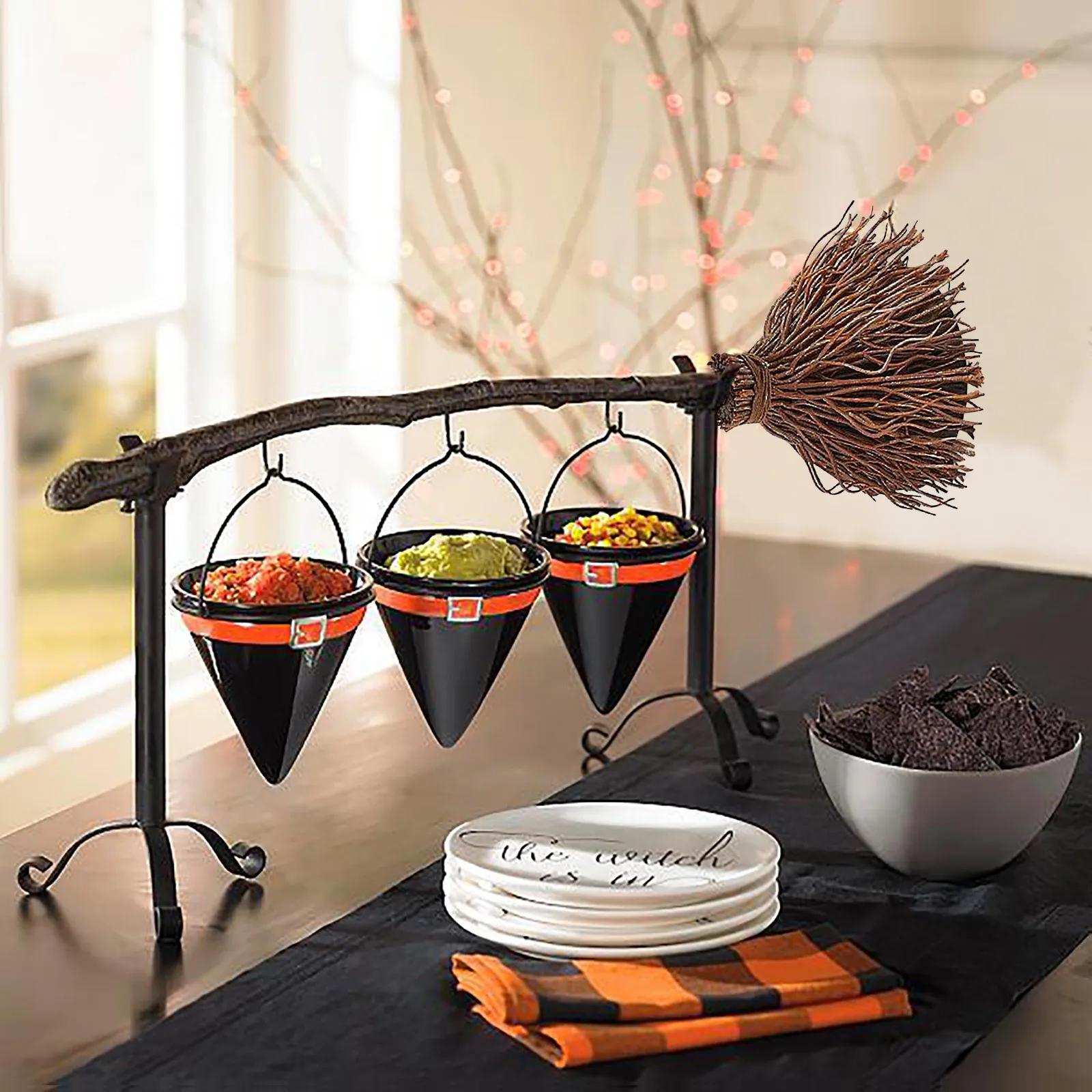 Broomstick Snack Bowl Stand Home Party Witch Hat Shelf Decor Halloween Creative Basket | Дом и сад