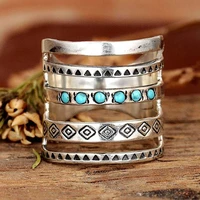 antique engraving geometric pattern joint ring for women bohemia stone inlaid finger ring female statement party wedding gift