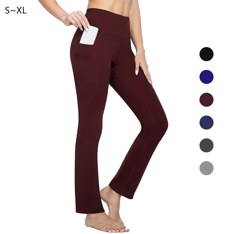 

Yoga Pants with Pockets for Women Straight Leg High Waisted Slim Slacks Petite Regular Casual Workout Pants
