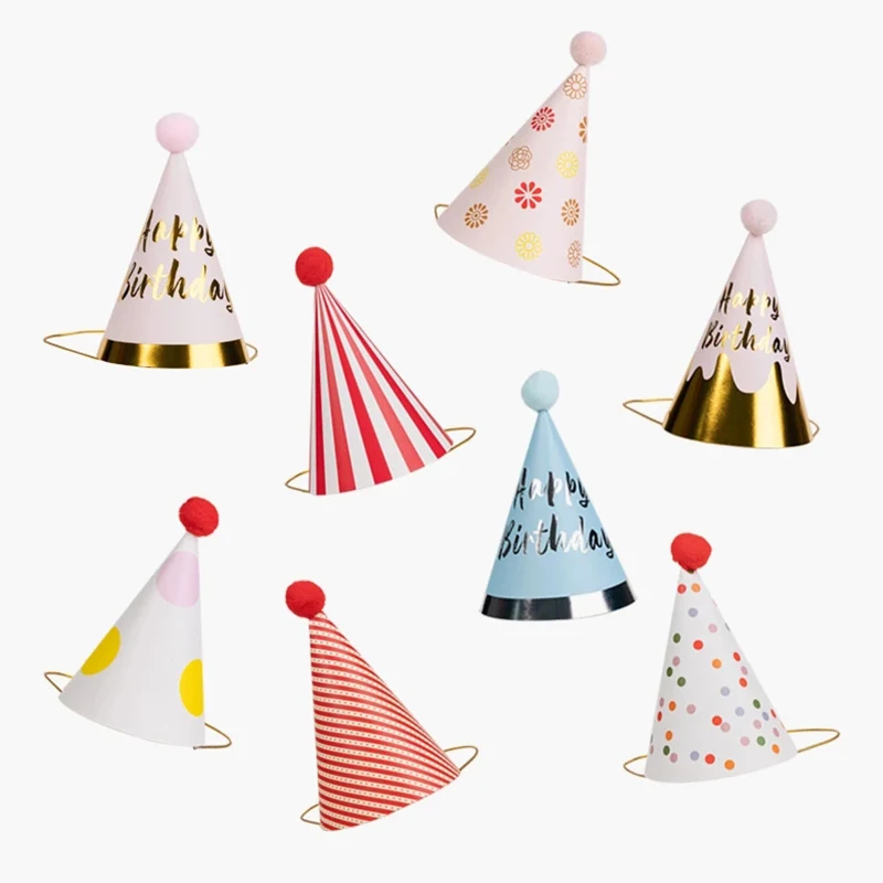 

Birthday Party Hats Paper Cone Felt Pompoms Art Craft Kids Adults Party Costume Accessories Assorted Colors Wholesale 2021New
