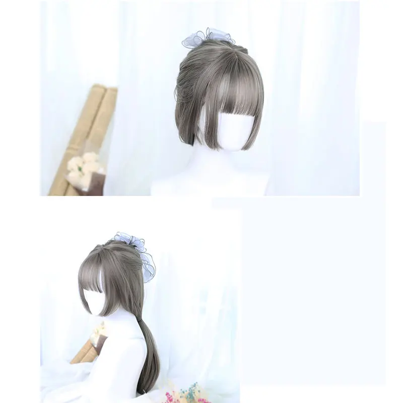 Hime Cut hairstyle 55cm Long Wig Straight Hair Pink Blonde Gray Black Wig for Woman Girls Cosplay Wig Hair Extension MUMUPI