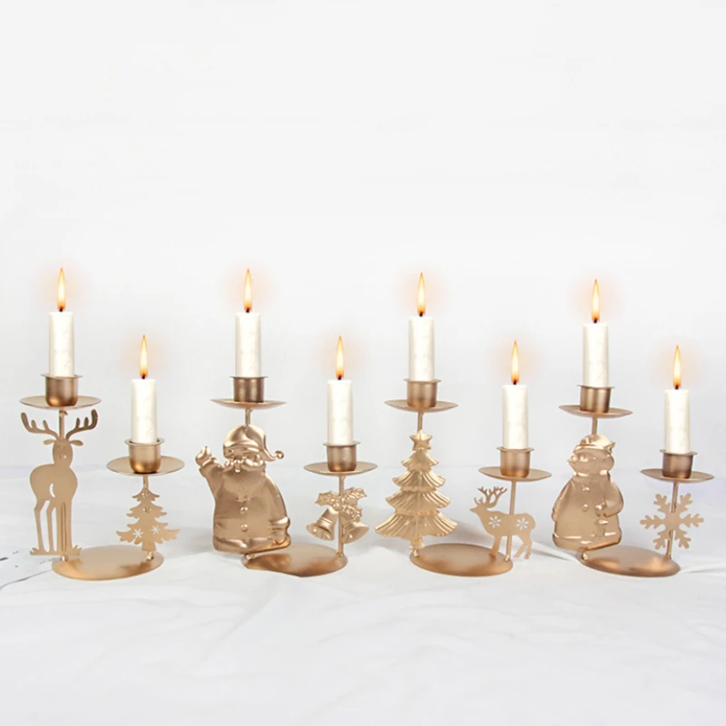 

Christmas Wrought Iron Candlestick Ornaments Xmas Candle Tabletop Decoration Noel Candle Holder Merry Christmas Decor For Home