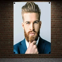 business mens short beard hairstyle barber shop poster signboard tapestry banner flag wall art wall hanging home decoration a1