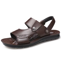 genuine leather sandal men flats beach summer shoes brown black cow leather sandals for men outdoor half slippers casual sandal
