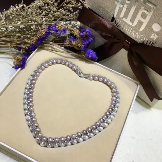 

100% Genuine freshwater pearl necklace double natural pearl clavicle chain 17INCH