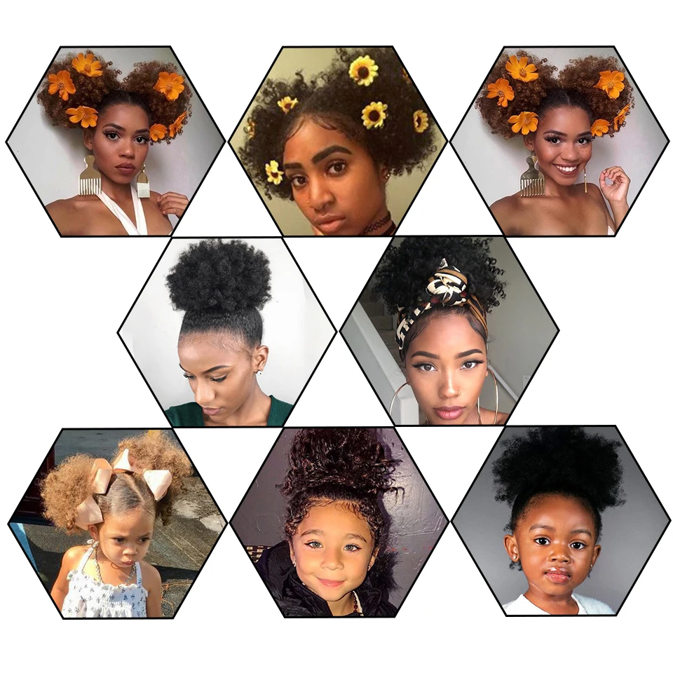 AILIADE 8" Short Puff Hair Bun Synthetic Afro Kinky Curly Drawstring Ponytail High Temperature Clip in Extension | Шиньоны и парики