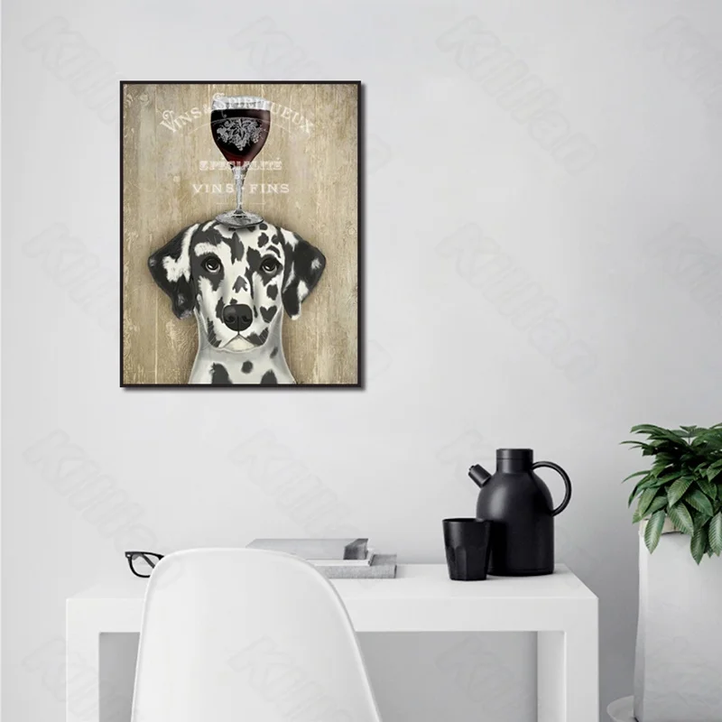 

Cartoon Style Murals Dalmatian and Wine Glass Frameles Poster Home Residential Bedroom Decoration Living Room Canvas Painting