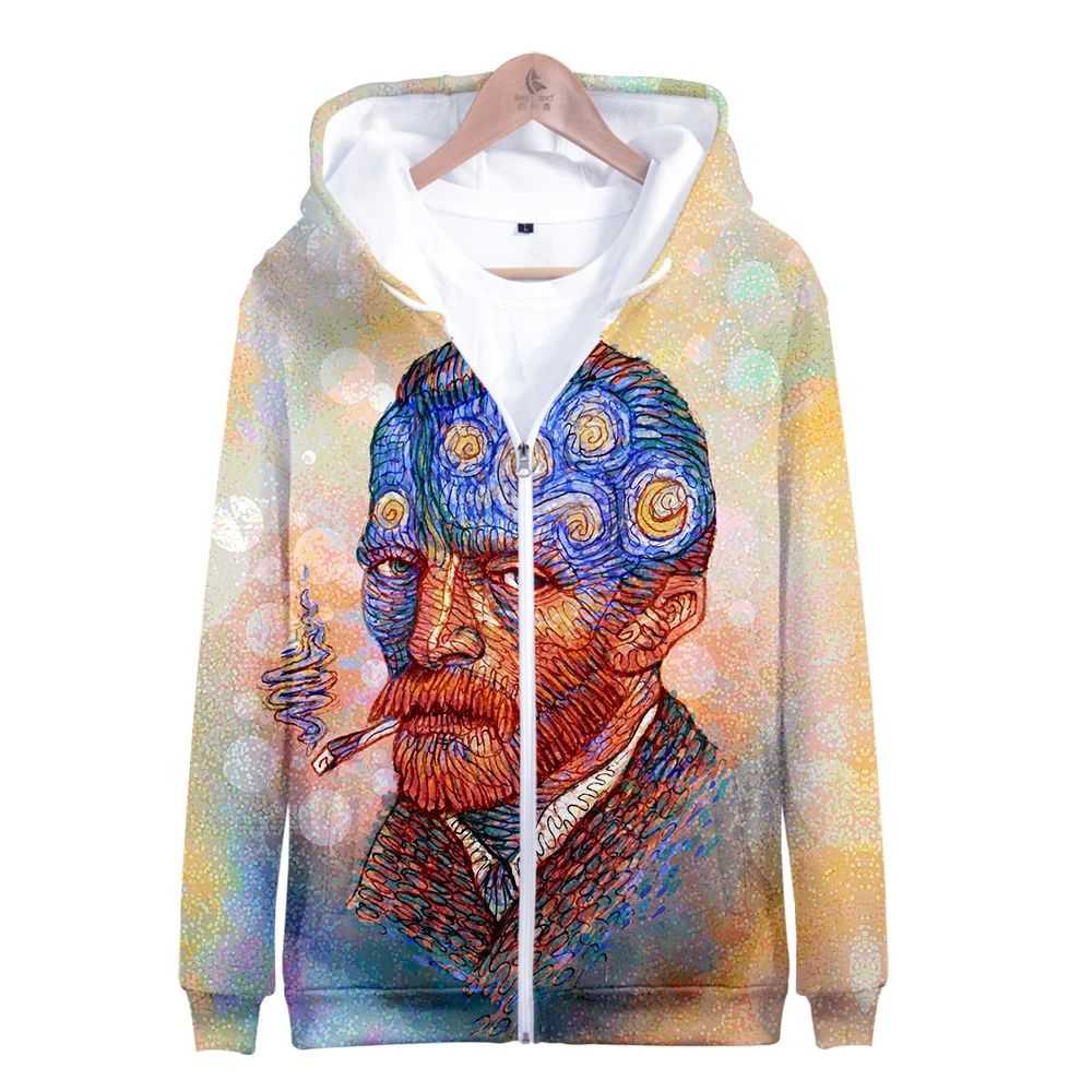 

Mona Lisa Van Gogh Hoodie sweatshirt Art shirt Aesthetic Oil painting Artist Women warm Gothic Zipper Sweatshirt