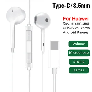 Type C Earphone Wried Headset For Huawei Xiaomi Samsung S20 iPhone Phones Semi-in-ear Earbuds Gaming 3.5mm Headphones with Mic