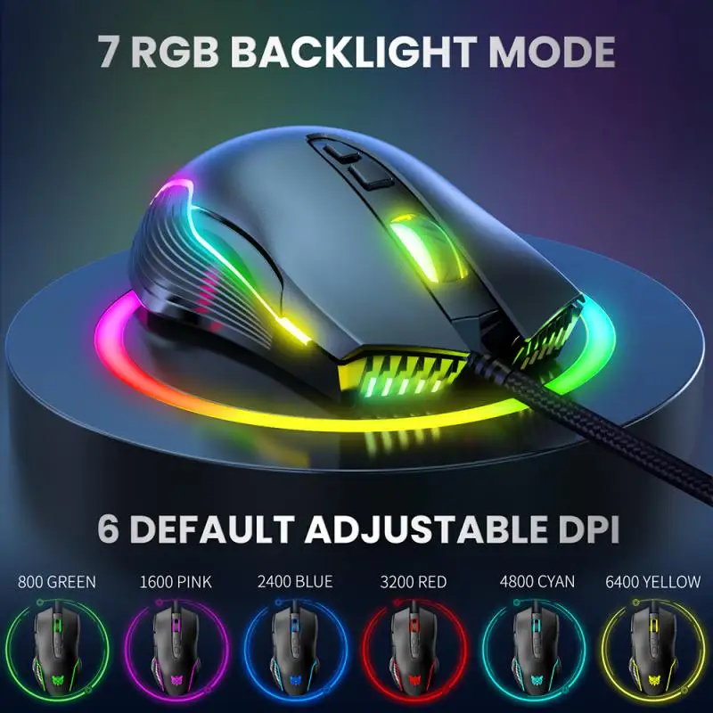 

ONIKUMA CW905 Wired Gaming Mouse Ergonomic 6400 DPI USB Gaming Mice 7 Button Design LED Multi-color Dimmable For PC Gamer Mouse