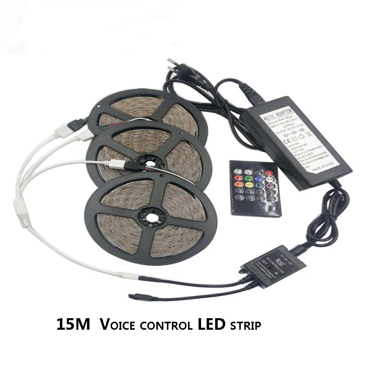 15M 2piece 3528Rgb инфракрасный пульт дистанционного речевой контроллер Водонепроницаемый светодиодный полосы 12v Голосовое управление светодиодный полосы со штепсельной вилкой европейского стандарта музыкальный светодиодный пульт управления - Испускаемый цвет: 15M 2piece