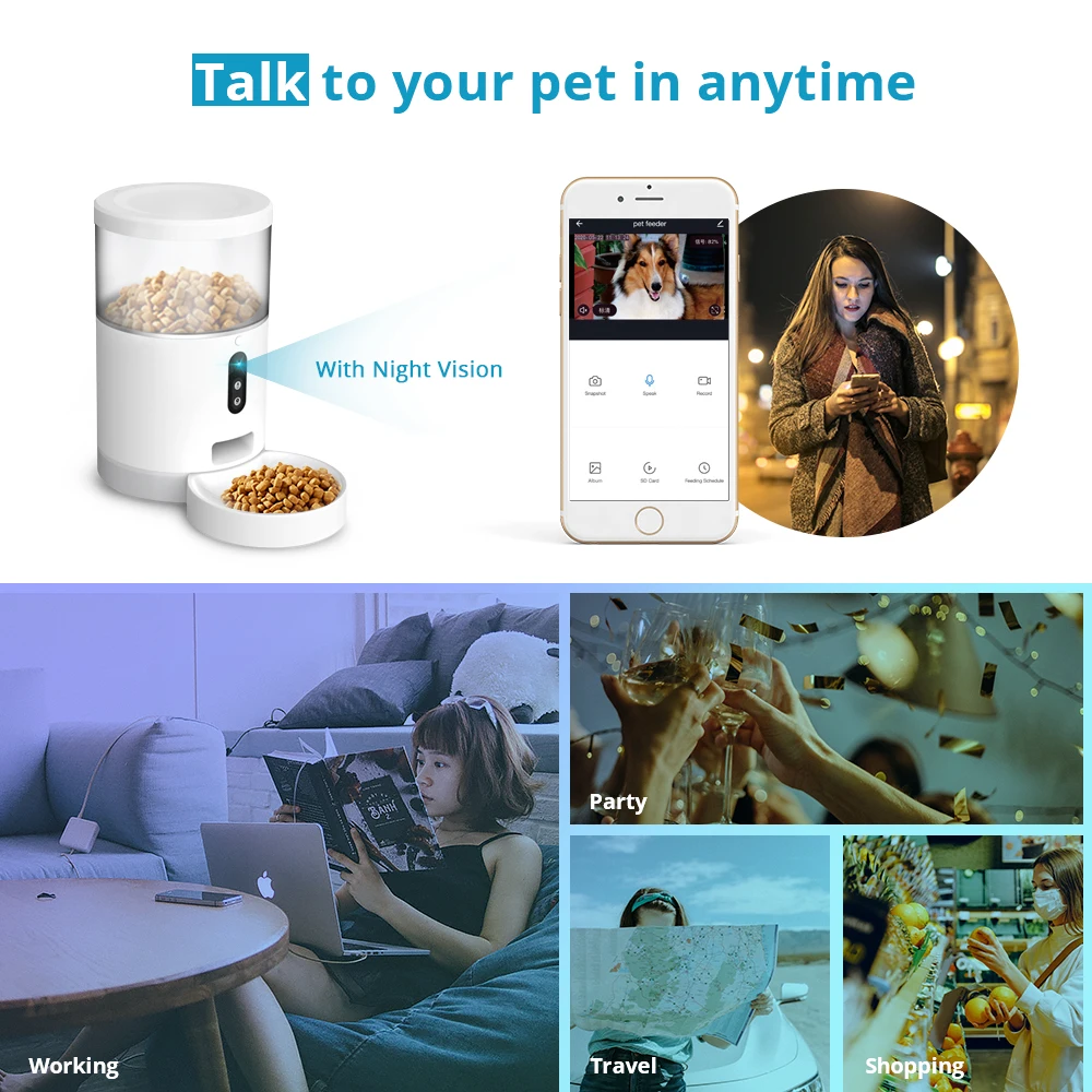 Zemismart Tuya WiFi 4L умный питатель для домашних животных с HD видео автоматическим