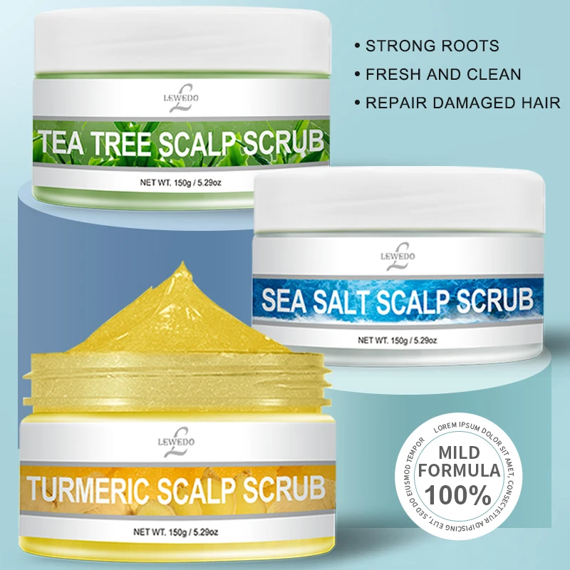 

Скрабы для кожи головы LEWEDO 150 г, куркума, массажный скраб, морская соль, глубокое очищение чайного дерева, отшелушивающий Увлажняющий скраб д...