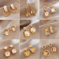 korean new statement opal earrings fashion retro geometric acrylic pendant crystal womens earrings stud fashion jewelry 2021