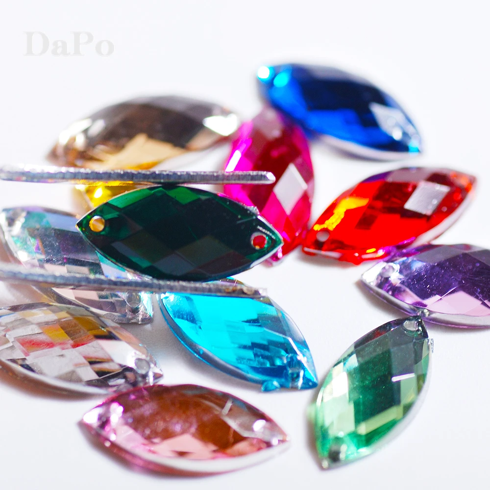100 шт. 7x15 мм кристалл смешанных цветов с плоским основанием акриловая форма