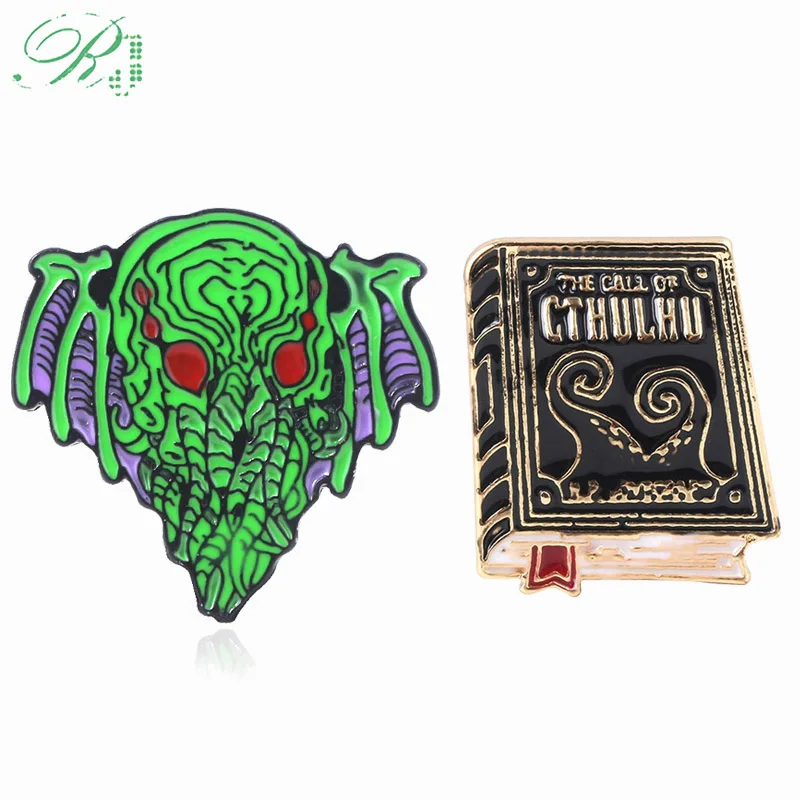 RJ lovecплот Cthulhu mythhos значок брошь Некрономикон вызов Cthulhu лацкан через ворота серебряного ключа Мужской Pin подарок