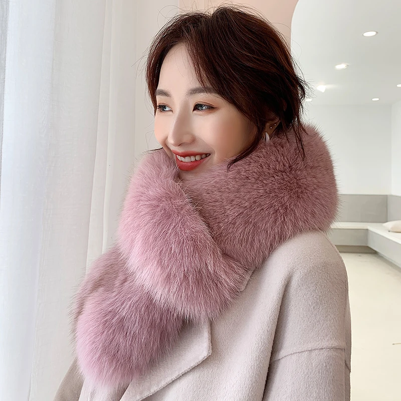 Зимний шарф Lantafe меховой Женский очень плотный теплый из лисьего меха красивый