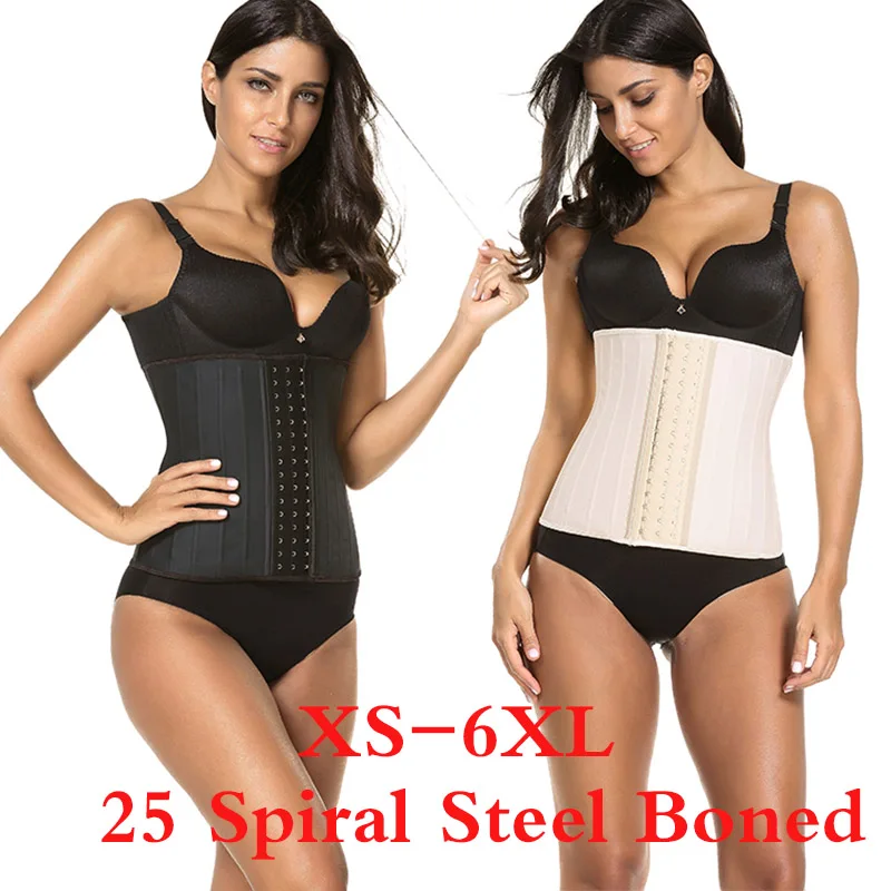 Cinto de Emagrecimento Osso Látex Cintura Trainer Corpo Shaper Ganchos Olhos Espartilho Underbust Cincher Mais Tamanho Shapewear 25 Aço