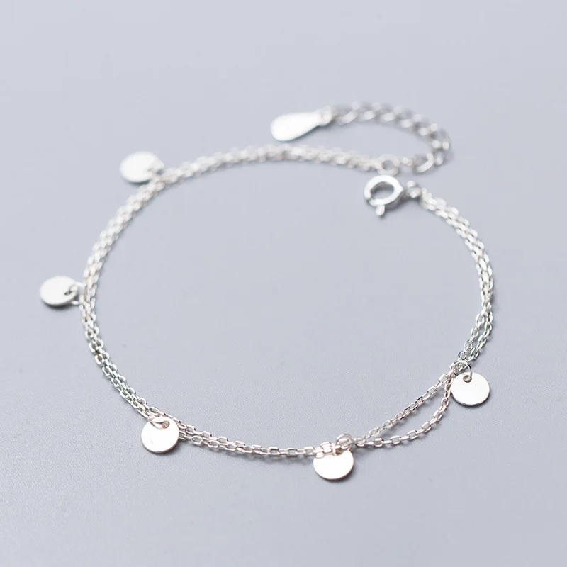 Silver Trustdavis Подлинная 925 пробы Серебряная Двойная Цепочка слой круглый кусочек 16 см браслет для женщин девочек ювелирные изделия подарок DS1867 - Окраска металла: Silver