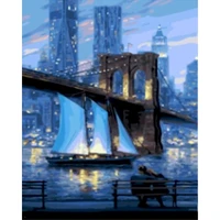 gatyztory 60x75cm frame diy painting by numbers bridge handpainted landscape oil painting canvas colouring artwork