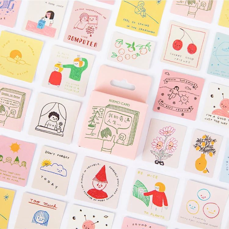 

46Pcs/Pack Colorful Children Simple Strokes Sticky Stickers Decoracion Boxed Scrapbook Office Stationery School Supplies