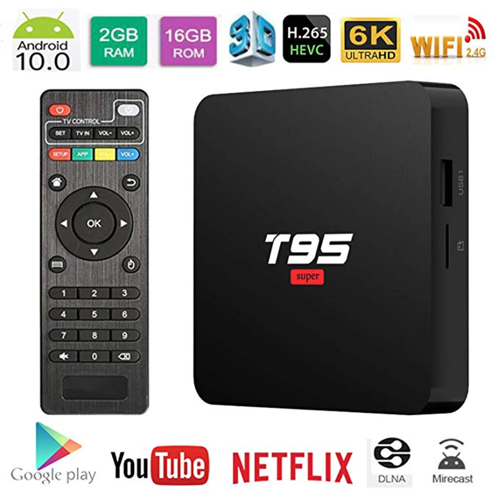 WiFi 3D 4K H.265 Netflix Youtube T95 супер поддержка Медиаплеер Smart TV Box Android 10 0 Allwinner H3