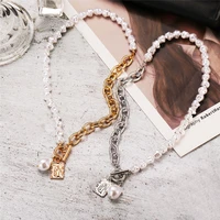 punk baroque irregular pearl chain choker necklace for women asymmetric lock pearl pendant necklaces 2021 trend jewelry
