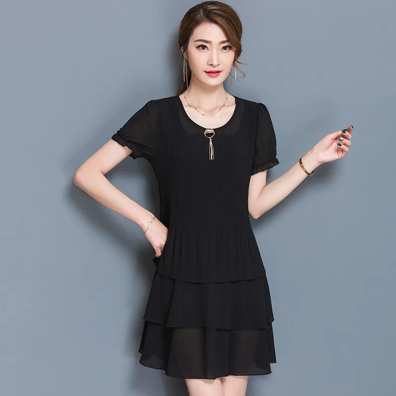 Женское Модное шифоновое летнее платье 2020 с круглым вырезом и коротким рукавом