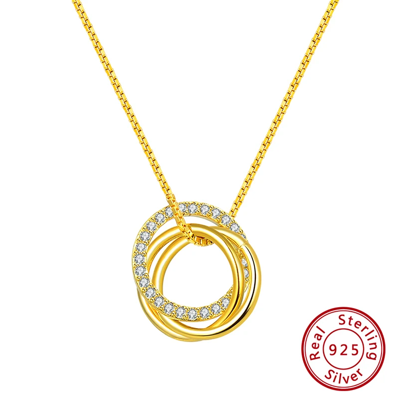 Gold Plated ORSA JEWELS, ожерелье с подвеской из чистого 925 пробы серебра для женщин, прозрачный AAAA циркон, комбинированный круг, модные вечерние ювелирные изделия в подарок SN175 - Цвет камня: Gold Plated
