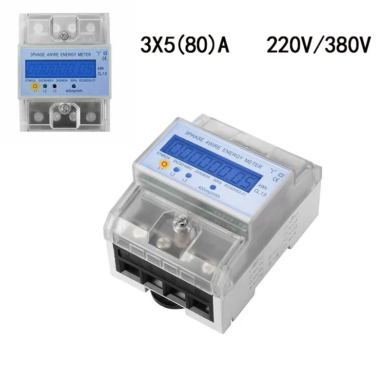 

220/380V 5-80A Energy Consumption Digital Electric Power Meter 3 Phase 4P KWh Meter With LCD Power Meter