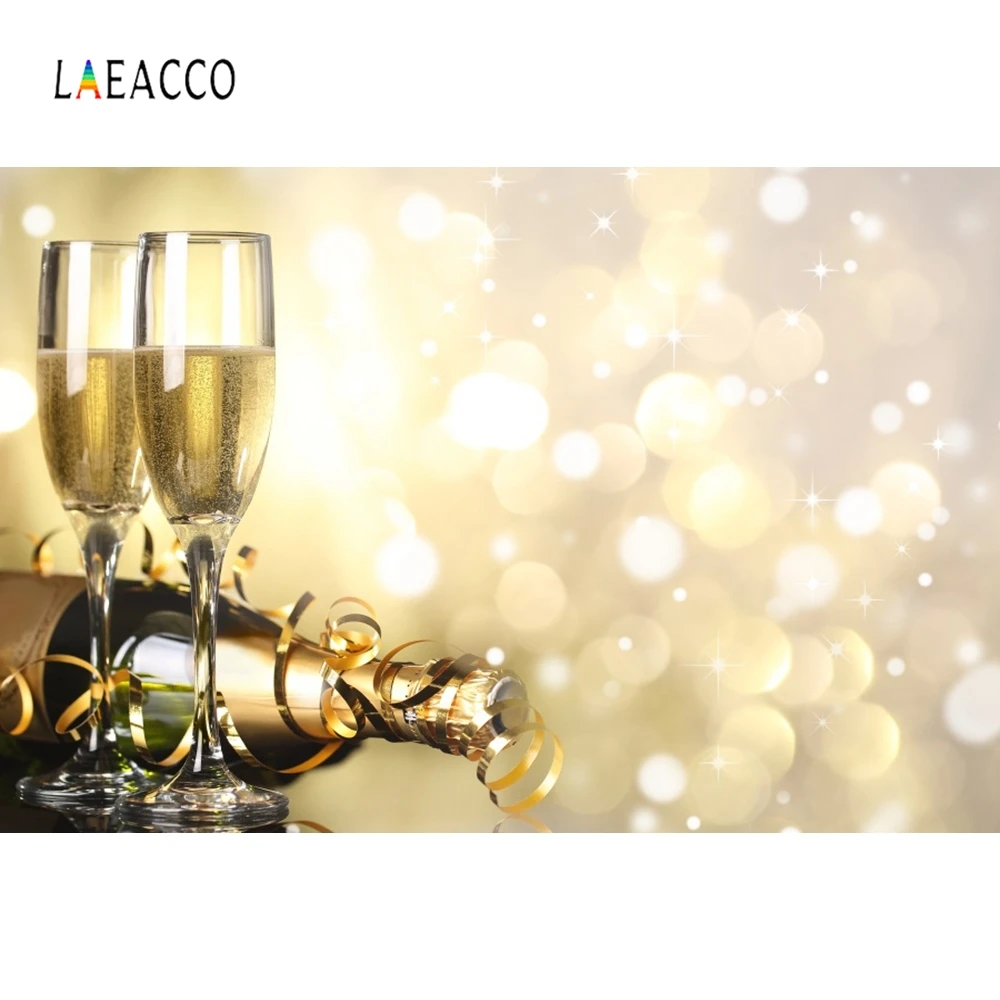 Laeacco Wine Glasses Clock Light Bokeh New Year Party Photography Backgrounds Customized Photographic Backdrop For Photo Studio |