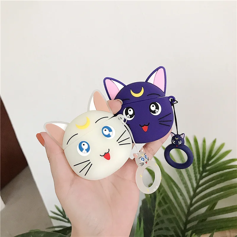 

Case for AirPods Cute Cartoon Earphone Cases for Apple Airpods2 Accessories Protect Cover with Finger Ring Strap Unique Luna Cat