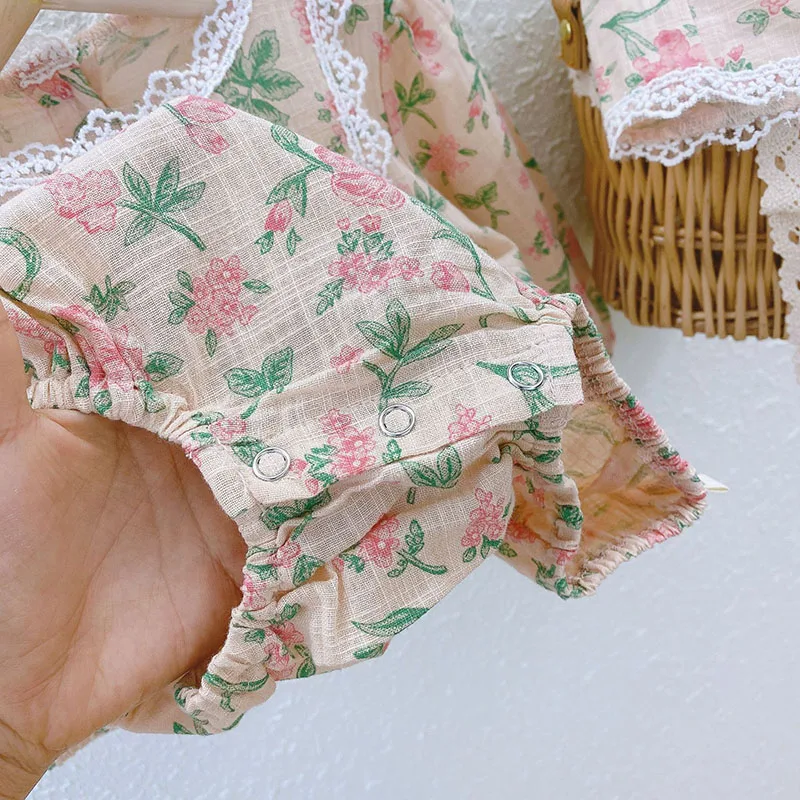 

New Spring Autumn Cute Baby Toddler Girls Flower Jumpsuit Infant Newborn Baby Girls Long Sleeve Lace Rompers Clothes And Hat