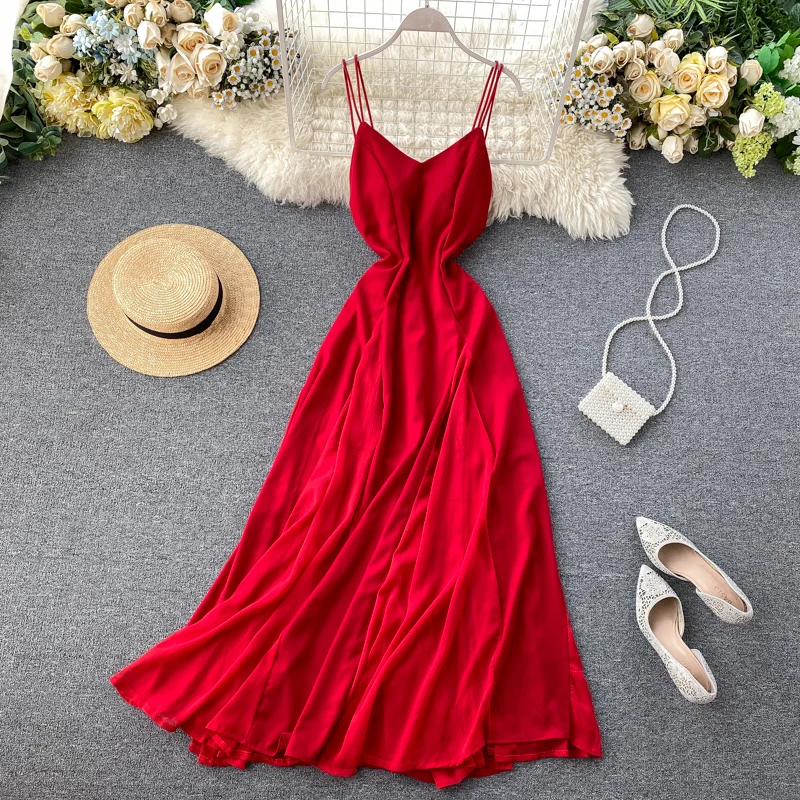 2020 Новая мода Женская одежда Спагетти ремень v образным вырезом женское платье