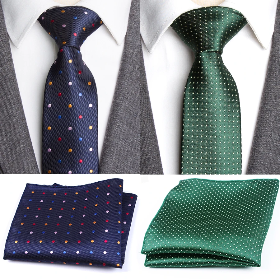 

Mens Ties Fashion Necktie for Men Hanky Tie Set Dot Striped Neck Ties Gravata Slim Tie for Wedding Social Party Accessories