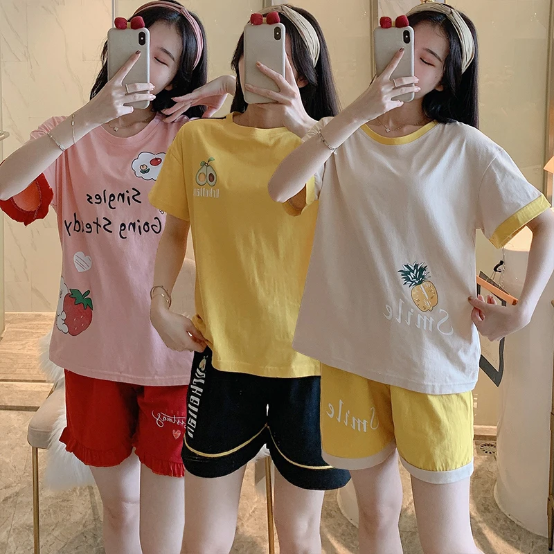 

2021 New Summer Short Sleeve Cotton Shorts Pajama Sets for Women Korean Sleepwear Suit Pyjama Homewear Pijama Mujer Home Clothes