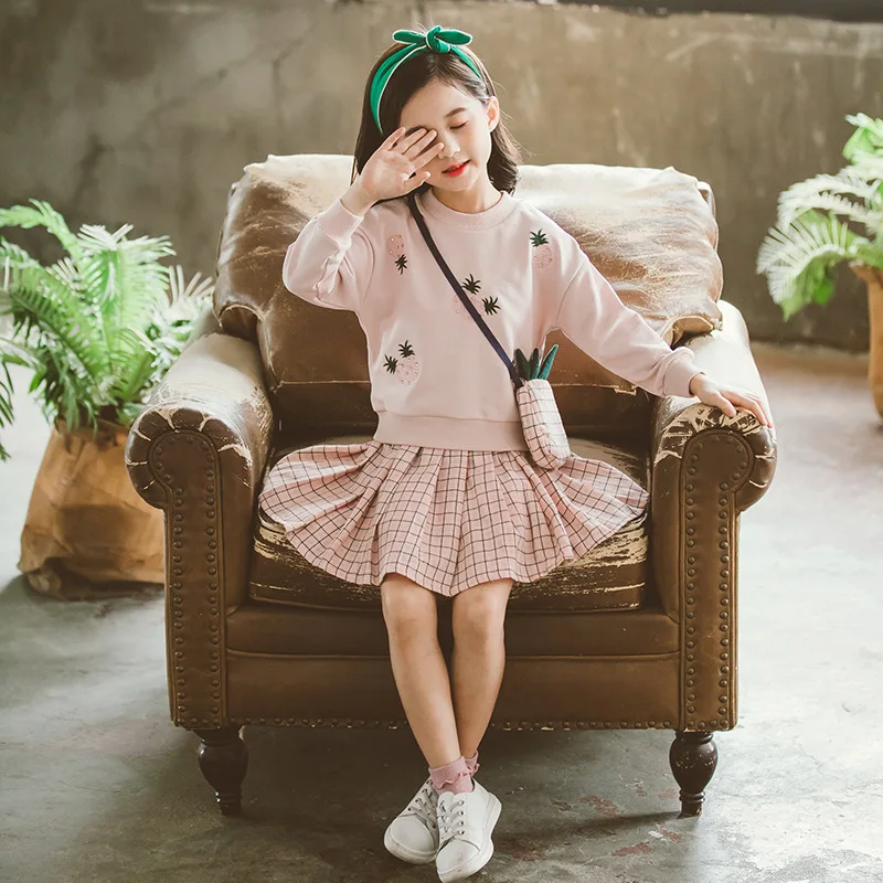 Детский костюм с топом длинным рукавом и юбкой на возраст 6 14 лет|Комплекты одежды