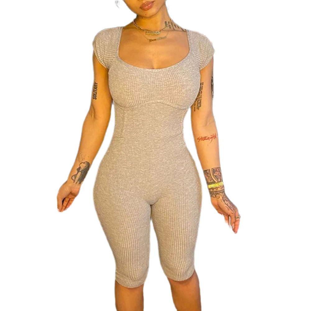 

2020 Sexy Women Off Shoulder Playsuit Rompers Jumpsuit One-piece Short Sleeve Low Cut Bodycon Rompers Shorts Yoga Sports Rompers