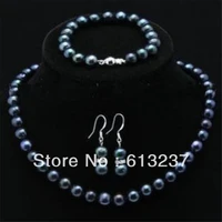 hot new fashion style diy 7 8mm black akoya pearl necklace bracelet earring 1 sets 18 7 5 my4283