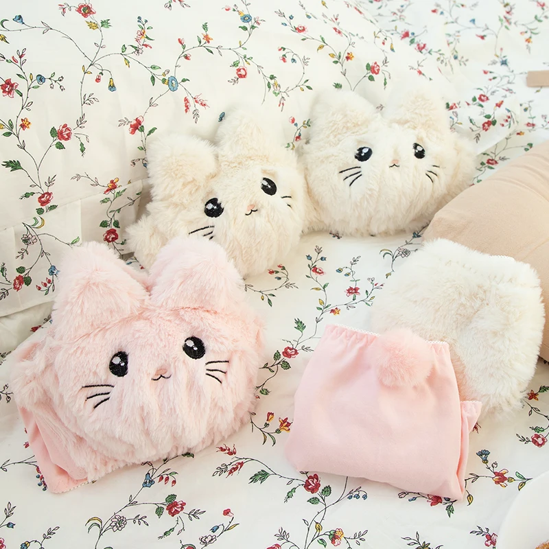 plus size underwear sets Japanese Kawaii Plush Women Bra Set Lovely Soft Student Lingerie Cute Cartoon Embroidery Cat Underwear Sexy No Steel Ring Set cute underwear sets