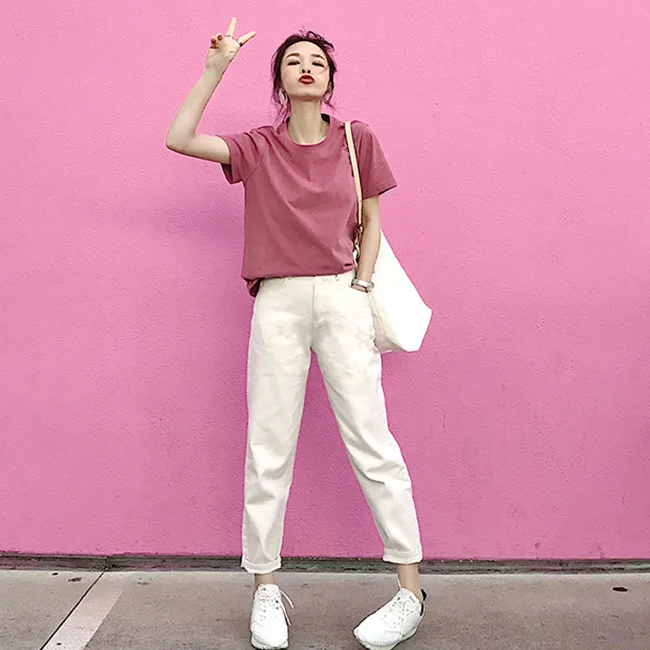 2019 белые джинсы с высокой талией джинсовые шаровары Джинсы бойфренда для женщин