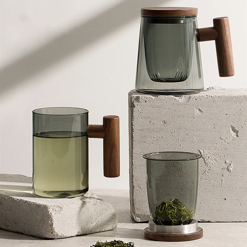 Термостойкая стеклянная чайная чашка с разделением воды для чая из цветного