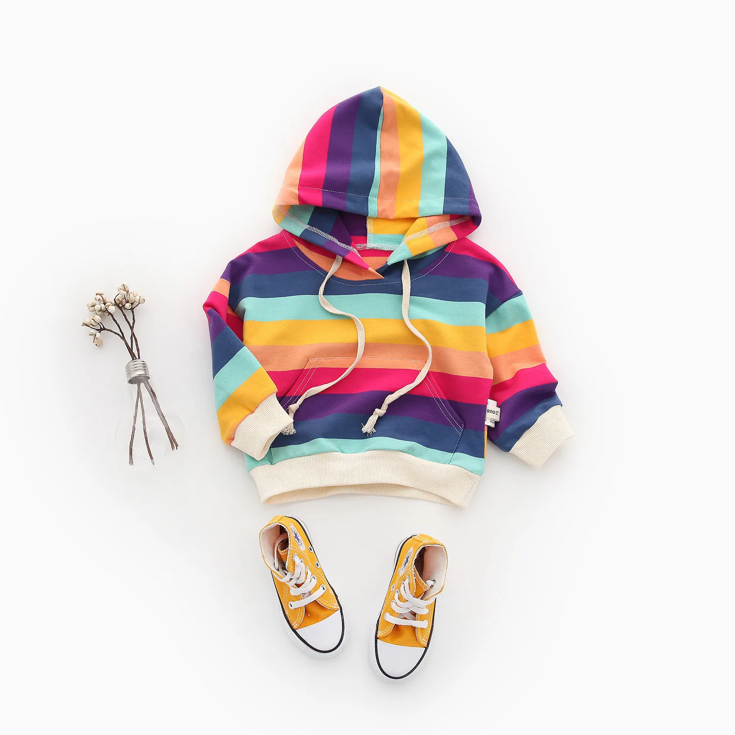 Hooded collar Одежда в радужную полоску для маленьких девочек; свитер с буквенным принтом для маленьких мальчиков; топы; хлопковые рубашки с длинными рукавами; одежда - Цвет: Hooded collar