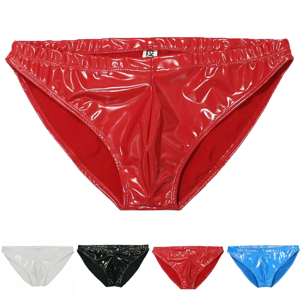 

Men Sexy Slink Glossy PU Bikini Briefs Underwear Sexy Fashion Tight Breathable Sexy Bright PU Anti-glare Leather Bright Pants