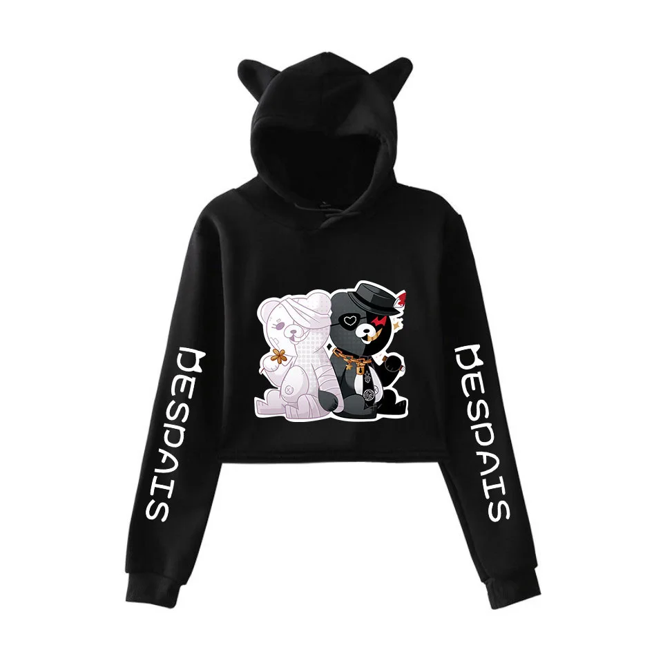 Аниме Danganronpa Monokuma Толстовка Женский кроп топ с капюшоном одежда замком молнией
