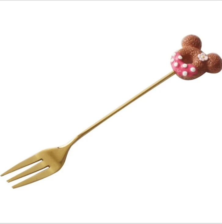 

1PC Stainless Steel Mickey Doughnut Spoon Fork Cake Coffee Dessert Golden Ice Cream Stirring spoons Candy Cute Cartoon Teaspoon