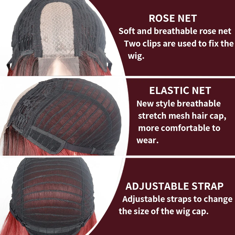 Synthetic Wig Long Straight Hair Wig Wine Red Ladies Natural Hand Middle Heat-resistant Fiber Daily Wig